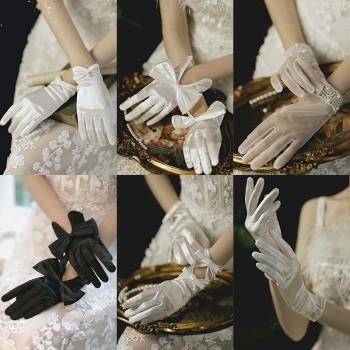 珍珠婚紗攝影蕾絲蝴蝶結新娘手套