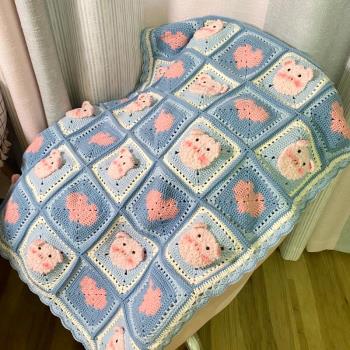 編織材料包毯子寶寶現貨可愛小豬