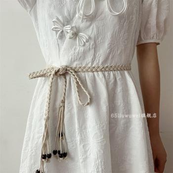 ins米白色編織女夏季裝飾腰帶