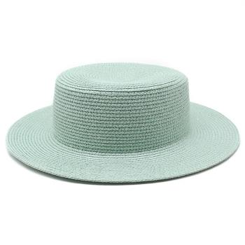 薄荷綠草帽女夏天平頂小禮帽海邊度假沙灘帽網紅草編帽子遮陽帽
