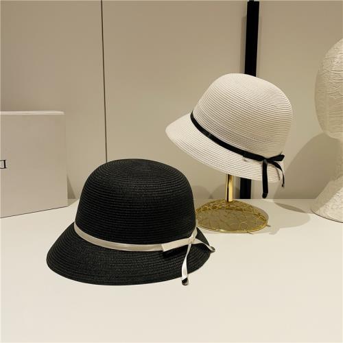 法式圓頂短檐草編禮帽女春夏優雅草帽白色海邊遮陽沙灘漁夫帽盆帽