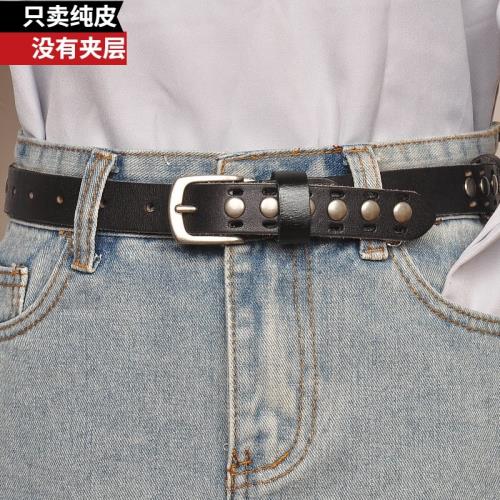 朋克皮帶女真皮頭層牛皮鉚釘腰帶女飾品裝飾實用嘻哈街頭潮ins風
