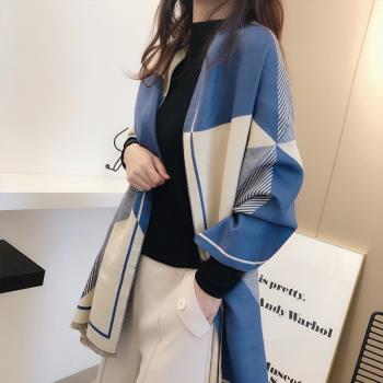 韓版雙面女秋冬季厚款仿羊絨圍巾