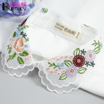 民族風刺繡歐根紗配飾白色襯衣
