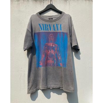 Nirvana涅槃天使樂隊短袖Vintage水洗做舊破壞復古FOG高街寬松T恤