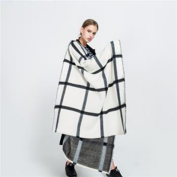 black and white double-sided beige large plaid scarf warm
