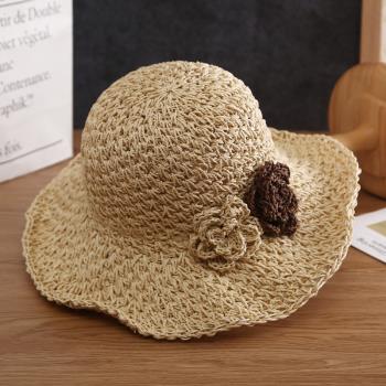 草帽女夏天鏤空鉤針沙灘帽可折疊大沿太陽帽子休閑草編遮陽帽涼帽