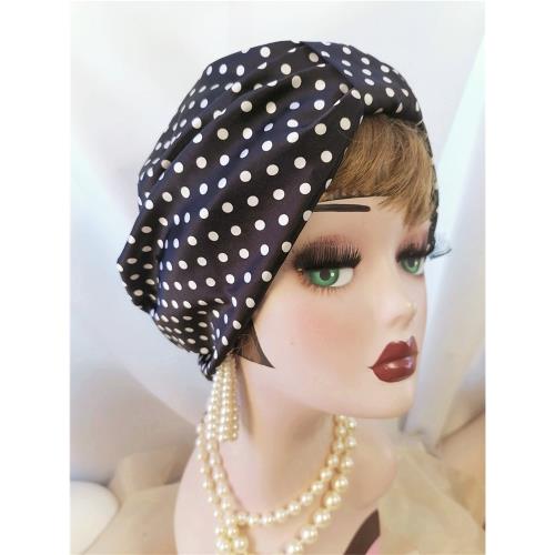 原創包頭帽女 女帽圓點真絲女帽   桑蠶絲頭巾帽 透氣光頭帽