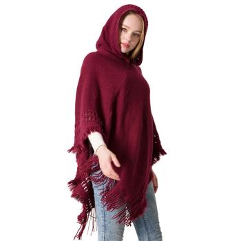 Knitted hooded cape shawl monochrome pullover cape knitwear