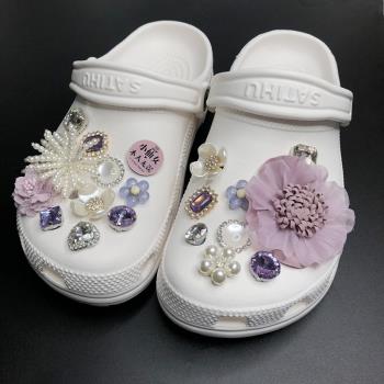 珍珠仙女紫色花朵可脫卸洞洞鞋