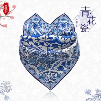 中國風青花瓷小禮物圍巾真絲