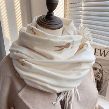 秋冬季女士刺繡百搭披風兩用圍巾