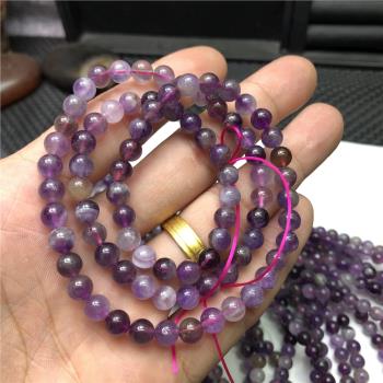 保真天然異象紫水晶包裹紫幽靈圓珠 紫鈦晶極光散珠DIY手鏈