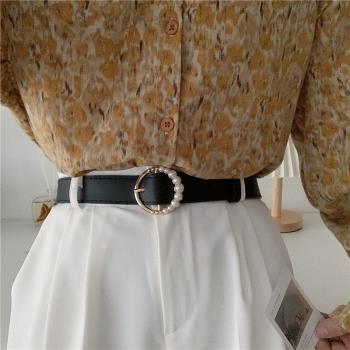 韓國復古珍珠扣女士ins風皮帶