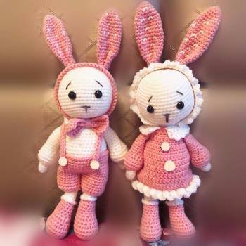 手工鉤針編織玩偶diy材料包制作禮物毛線娃娃情侶兔掛件成品