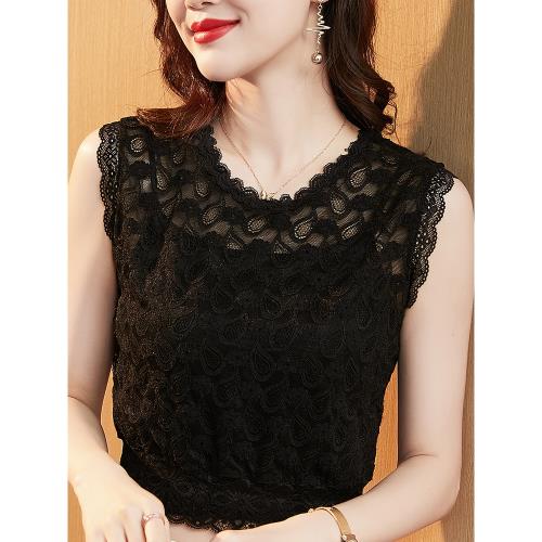 百搭花邊領打底衫無袖背心蕾絲