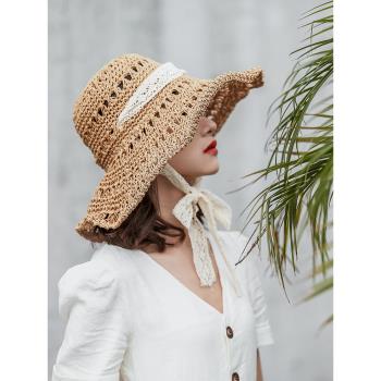 夏女時尚可折疊鏤空編織遮陽帽