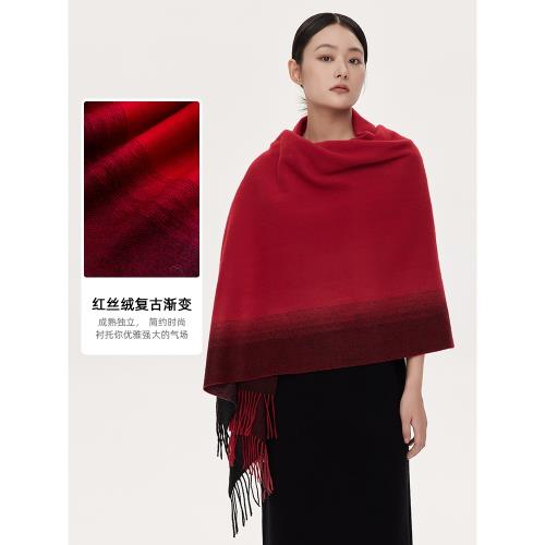 圍巾女秋冬季高檔披肩兩用百搭保暖紅色純羊毛加厚媽媽生日禮物盒