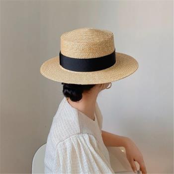 草帽女沙灘夏季日系編織平頂帽