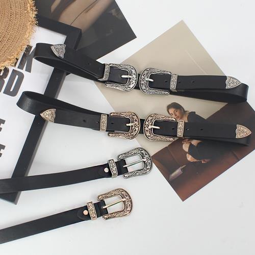 歐美范兒雕花皮帶雙扣單扣明星同款朋克復古時尚簡約百搭褲帶腰帶