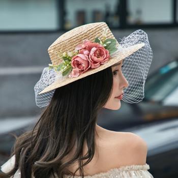 麥稈新娘旅拍度假復古花朵草帽