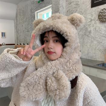 可愛小熊耳朵女韓版學生帽子圍巾