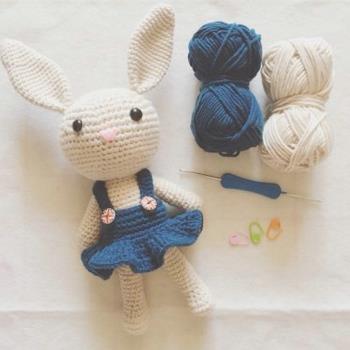 鉤針diy材料包毛線編織手工玩偶娃娃情侶兔子自制針織5股牛奶棉線