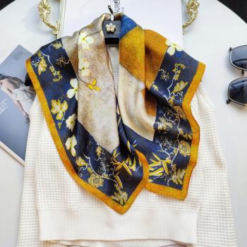春秋油畫印花70cm裝飾領巾真絲