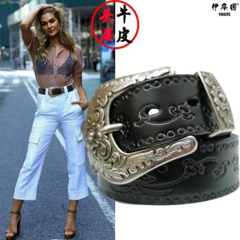 女雕花歐美ins時尚復古高腰皮帶