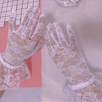 女復古優雅花邊性感鏤空蕾絲手套