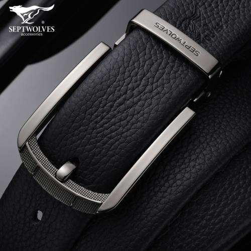 七匹狼男士皮帶真皮休閑針扣帶孔腰帶品牌男人褲帶純頭層牛皮軟皮