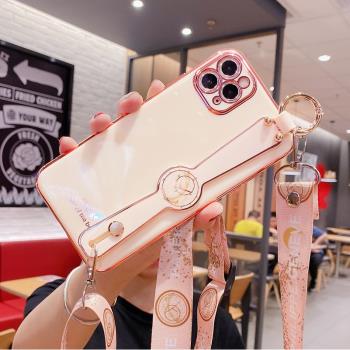 尚杉格 適用於蘋果11Promax手機殼女款腕帶iPhone11矽膠軟殼全包防摔11pro網紅潮高檔限量版奢華背帶斜跨支架