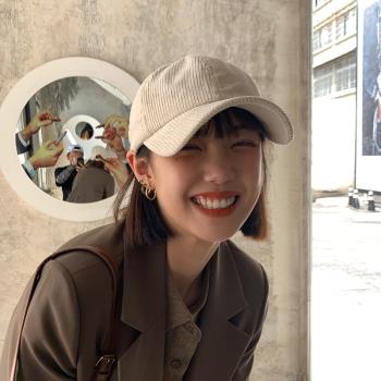 女基礎款秋天冬季燈芯絨休閑帽子