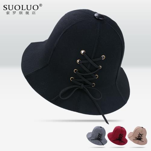 羊毛呢帽子女秋冬季波浪卷邊英倫復古百搭漁夫帽出游逛街寬檐盆帽