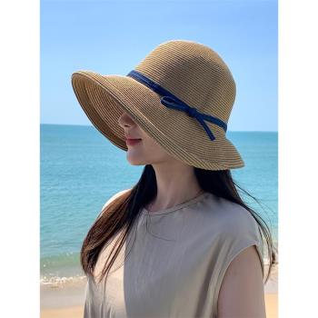 赫本風草帽女夏季卷檐沙灘遮陽帽時尚出游百搭防曬日系漁夫太陽帽