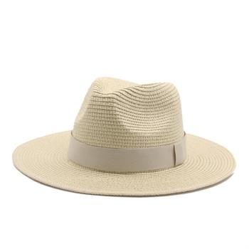 男女士草帽彩色織帶巴拿馬草編禮帽平檐戶外春夏遮陽情侶沙灘帽