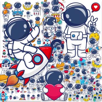 太空宇航員卡通可愛貼畫筆記本電腦水杯手機行李箱電瓶車頭盔貼紙