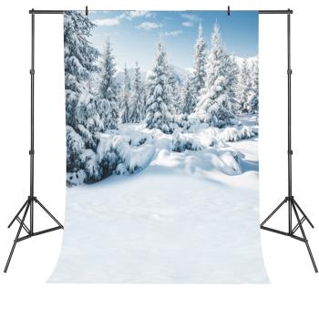 新款雪山冬天森林室內雪景背景布雪地寫真拍照影樓攝影背景布
