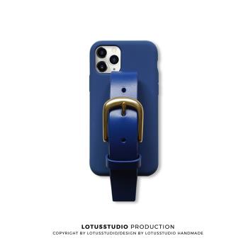 原創復古經典藍植糅牛皮腕帶手機殼iphone11液態硅膠手機保護套12