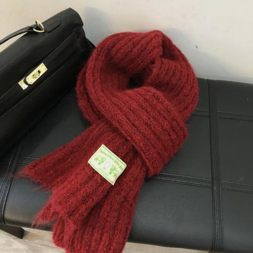 高級酒紅色柔軟馬海毛羊毛圍巾男女情侶純色保暖圍脖冬季新款加厚