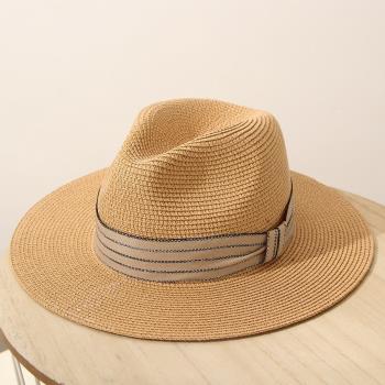 咖色草帽女夏季法式復古巴拿馬爵士草編帽子遮陽防曬海邊度假禮帽