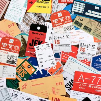陌墨世界旅行家系列PVC防水貼畫 復古旅行票據飛機圖案行李箱貼畫