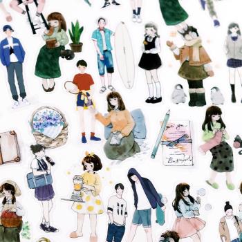 信的戀人 人物主題pet貼紙包日系小女孩運動少年DIY手賬裝飾貼畫