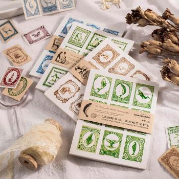 特種紙動物郵票素材本 麋鹿鯨魚企鵝老虎手賬裝飾素材紙