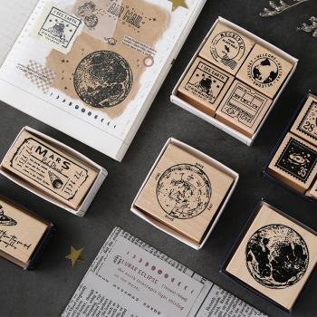 信的戀人 宇宙旅行系列木質印章月食月球郵戳郵票diy手賬裝飾工具