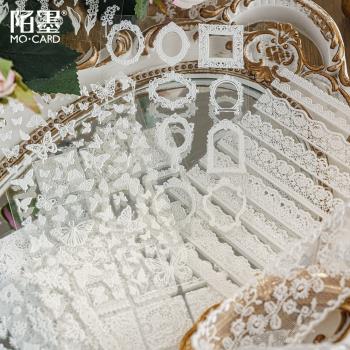 夢境花園系列立體浮雕白霧貼紙夢幻蝴蝶蕾絲花框創意手賬裝飾貼畫