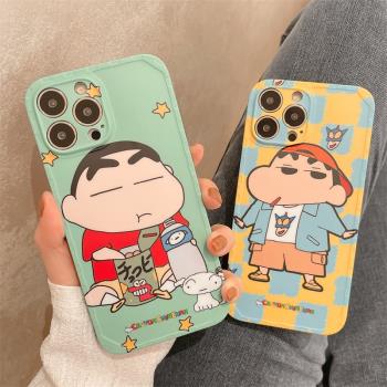蘋果13情侶款吃零食蠟筆小新iphone11/12/13Promax手機殼適用xsmax卡通創意新款xr全包保護套7/8plus男女日韓