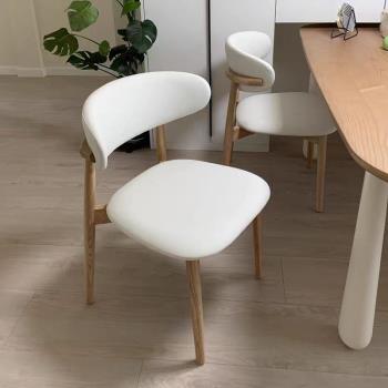 奶油風實木餐椅家用現代簡約中古實木白蠟木北歐棉麻布藝餐桌椅子
