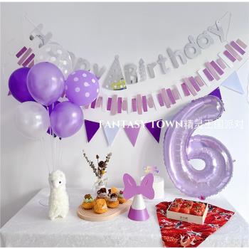 紫色水晶數字氣球浪漫夢幻兒童周歲派對戶外裝飾拍照道具生日布置