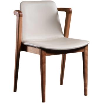 北歐簡約靠背餐椅設計師家用空谷椅真皮實木扶手休閑書桌餐桌椅子